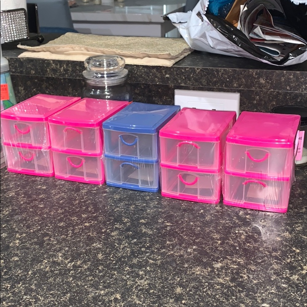 Mini storage organizers pink and blue